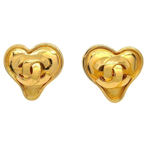 Chanel Gold Heart Earrings Clip-On 95P 194986 - Picture 1 of 4